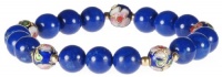 Gold Plated Sterling Silver Dyed Blue Howlite with Blue Cloisonne Round Beaded Elastic Bracelet