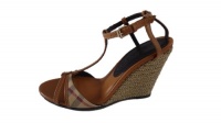 Burberry Haymarket Check Espadrille Sandals 37.5, 7.5 Saddle Brown