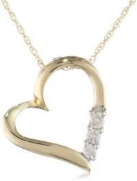 10k Gold or Sterling Silver 3-Stone Heart Pendant Necklace, 18