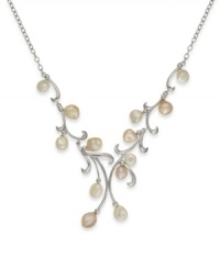 An ethereal delight. This whimsical necklace features a pretty leaf pattern highlighted by Keishi cultured freshwater pearls (8-10 mm). Set in sterling silver. Approximate length: 19 inches. Approximate drop: 2 inches.