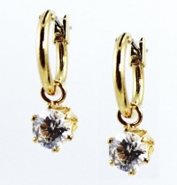 Macy's Earrings, 18KT Gold Over Sterling Silver Small Hoops with Cubic Zirconia Drop Earrings