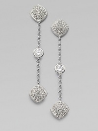 Delicate link chain with a sparkling pavé and faceted station drop. Rhodium plated brassCubic zirconiaCrystalsDrop, about 1¾Post backImported 