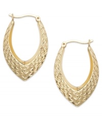 Classic chic. Every girl needs a polished pair of hoops like this unique Giani Bernini style. Crafted in 24k gold over sterling silver with a marquise shape and textured surface. Approximate diameter: 1-1/8 inches.