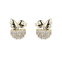 14K Yellow Gold Plated Baby Bird CZ Stud Earrings with Screw-back for Children & Women