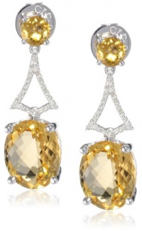 Badgley Mischka Fine Jewelry Cushion Cut White Diamonds Citrine Drop Earrings