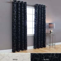 Flower Foil Printed Blackout Grommet Curtain 95 L - Black - OQ