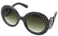 Oversized Womens Sunglasses with Curled Arms Round Lenses and Polka Dots (Black)