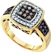 14k Yellow or White Gold 0.50 CT Brilliant Diamond Fashion Ring Pave with Chocolate And Clear Stones at the Center