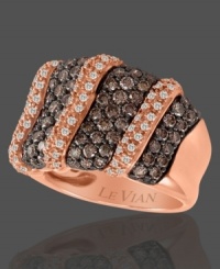 A dazzling display of color and asymetrical shapes give this 14k rose gold ring from Le Vian elegant drama. Features stripes of round-cut chocolate diamonds (2 ct. t.w.) and white diamonds (1/3 ct. t.w.). Size 7.