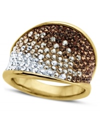 Neutral hues provide chic appeal on Kaleidoscope's dazzling cocktail ring. Ombre-colored crystals range from clear to brown with Swarovski Elements. Set in 18k gold over sterling silver. Size 7.