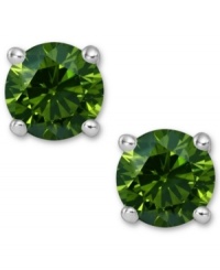 Add a lively touch of springtime green, in one small drop. These sparkling stud earrings feature round-cut green diamonds (1/2 ct. t.w.) in a four-prong setting of 14k white gold. Approximate diameter: 1/5 inch.