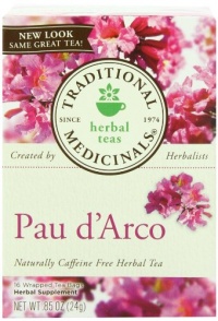 Traditional Medicinals Pau D'Arco Herbal Tea, 16-Count Wrapped Tea Bags (Pack of 6)