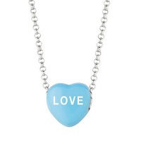 Blue Enamel Love Sweethearts Sterling Silver Necklace, 16 Inch