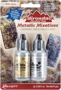 Ranger Adirondack Alcohol Ink Metallic Mixatives 1/2-Ounce 2/Pkg, Gold and Silver