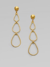 From the Geo Collection. Destined to be a classic, three hammered teardrops of 24k gold elegantly dangle.24k gold length, about 3 Post back Imported