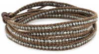 Chan Luu Black Rhodium-Plated Sterling Silver and Brown Leather Wrap Bracelet, 32