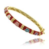 Lily Nily 18k Gold Overlay Red Enamel Multi Colored Flower Design Children's Bangle