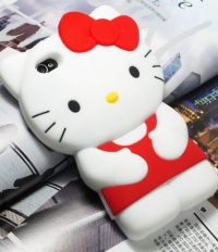 3D Hello Kitty Cute Soft Silicone Back Skin Case Cover for Apple iPhone 4 4S 4G Red