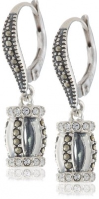 Judith Jack Tassels Sterling Silver Marcasite Crystal Barrel Leverback Drop Earrings