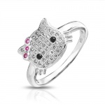 Bling Jewelry Micropave CZ Cool Kitty Sterling Silver Girls Ring Ruby Color Bow