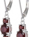 Sterling Silver Garnet 3-Stone Dangle Earrings