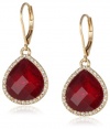 Anne Klein Merry and Bright Gold-Tone, Ruby Red and Pave Leverback Drop Earrings