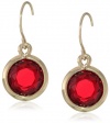 Anne Klein Beacon Gold-Tone and Ruby Red Earwire Drop Earrings