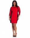 DKNYC Women's Three Quarter Sleeve Dress with Faux Leather Piecing, Haute Red, 08