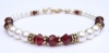 Damali Gold Filled and Vermeil Swarovski Elements January Birthstone Garnet Color Crystal Beads and Freshwater Cultured Pearl Bracelet