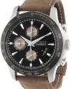 Gucci Men's YA126240 G-Timeless Stainless Steel, Brown Leather, and Black Diamond-Pattern Dial Watch