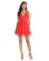 BCBGMAXAZRIA Womens Willa V-Neck Lace Dress, Bright Poppy, Medium