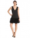 BCBGMAXAZRIA Women's Jamysen V-Neck Dress with Feather Hem, Black, 4