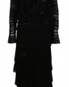 R&M Richards Women's Tiered Georgette & Lace Jacket Dress Set (10 Petite, Black)