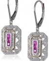 S&G Sterling Silver, 14k Yellow Gold, and Gemstone Art Deco-Style Drop Earrings with Diamond Accents (0.13 cttw, I-J Color, I2-I3 Clarity)