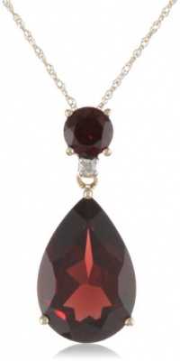 10k Yellow Gold Garnet and Diamond Pendant Necklace, 18