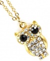 Vintage Style Clear and AB Crystal Embellished Small 3/4 Owl Pendant and Necklace - Gold Tone