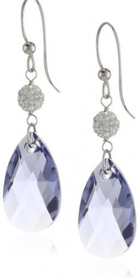 Sterling Silver Swarovski Elements Clear and Tanzanite-Colored Crystal Dangle Earrings