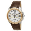 Cartier Calibre De Cartier Silver Dial Stainless Steel 18kt Pink Gold Brown Alligator Mens Watch W7100043