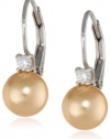 Sterling Silver Shell Pearl and Cubic Zirconia Lever Back Earrings (8mm)