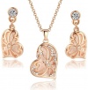 Rose Gold Tone Vintage Asymmetrical Heart Pendant Necklace and Earrings Set for Women 3018701