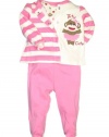 3 Piece Sock Monkey Footed Pants Set by Baby Starters - Pink - 6-9 Mths