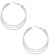 G by GUESS Women's Medium Triple Textured Hoop Earrings, SILVER