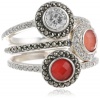 Judith Jack Color Stack Item Sterling Silver, Marcasite Multi-Red Stack Ring