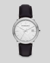 Burberry The City Silver Dial Black Leather Mens Watch BU9008