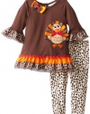 Rare Editions Baby Girls Infant Print Turkey Applique Legging Set, Brown, 24 Months