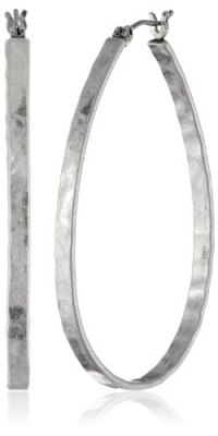 Lucky Brand Medium Silver-Tone Oblong Hoop Earrings