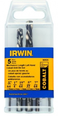 Irwin 30520 5 Piece Left Hand Cobalt 5/64-Inch to 19/64-Inch Cobalt Twist Drill Bit Assortment