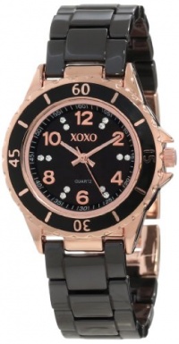 XOXO Women's XO2002 Swarovski Crystal Accented Rosegold-Tone Black Ceramic Bracelet Watch