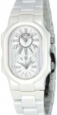 Philip Stein Women's 1-CW-MW-CW Signature Dual Time Zone Textured Dial White Ceramic Watch