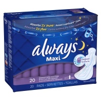 Always Maxi Overnight Extra Heavy Flow With Wings, Unscented Pads 20 Count (Pack of 2)